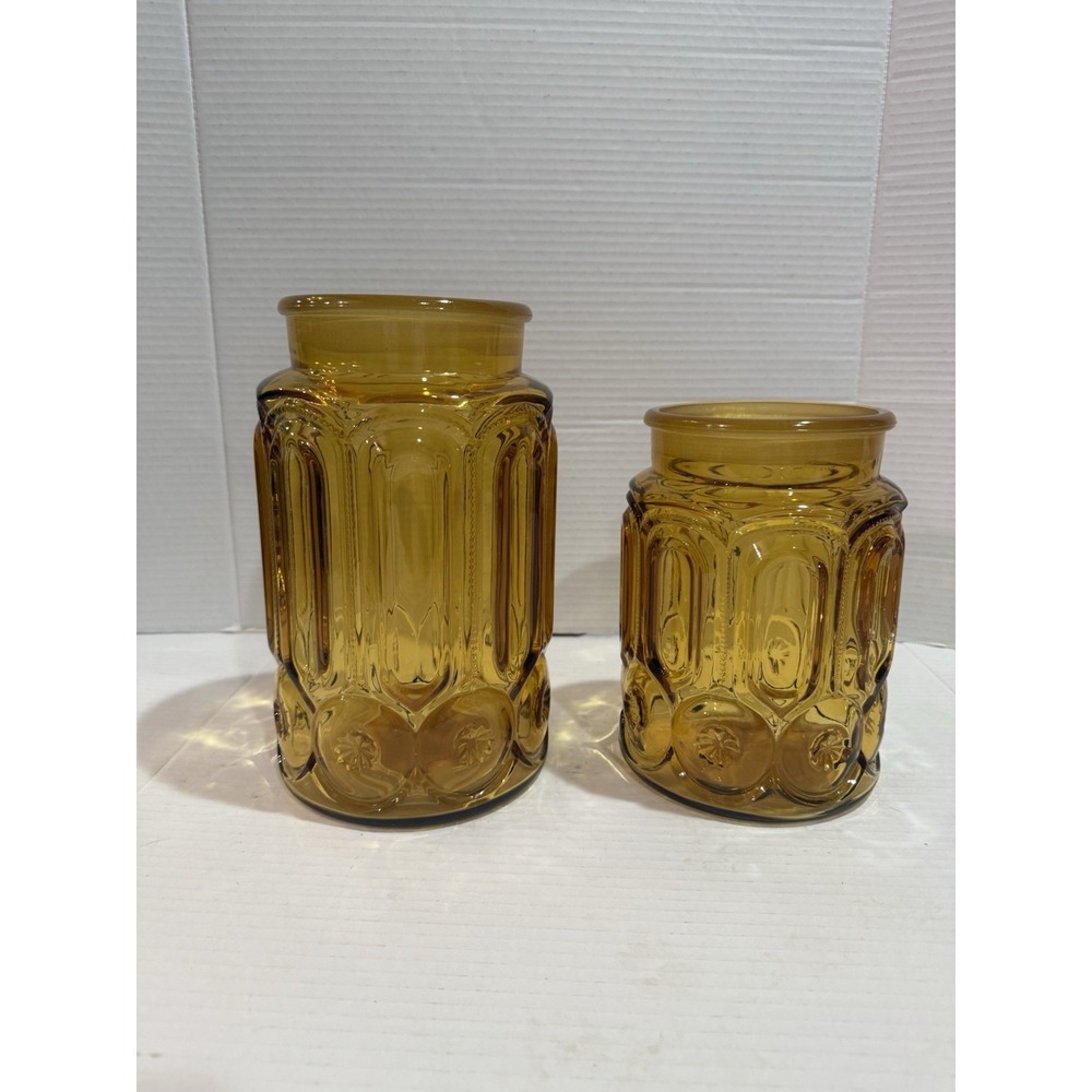 Vintage Amber‎ Moon & Stars Glass Canisters (Set of 2) – No Lids